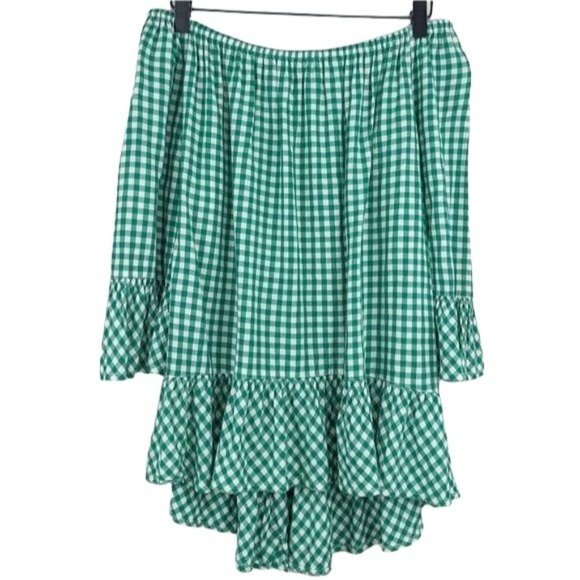 beachlunchlounge Tops - beach lunch lounge green white Sheetal gingham off shoulder blouse small MSRP 68